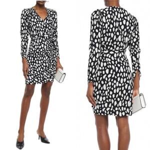 Maje Rossima Spot-Print V-Neck Faux Wrap Dress Size M